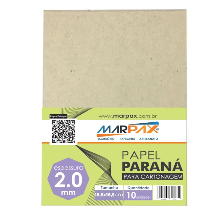 Papel Paraná para cartonagem 2,0mm 18,5x18,5cm Marpax 10un