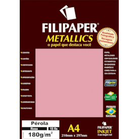 Papel Perolado Rosa A4 210x297mm 180g/m² Filipaper 15 Folhas