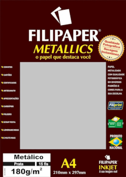 Papel Prata Metálico A4 210x297mm 180g/m² Filipaper 15fls