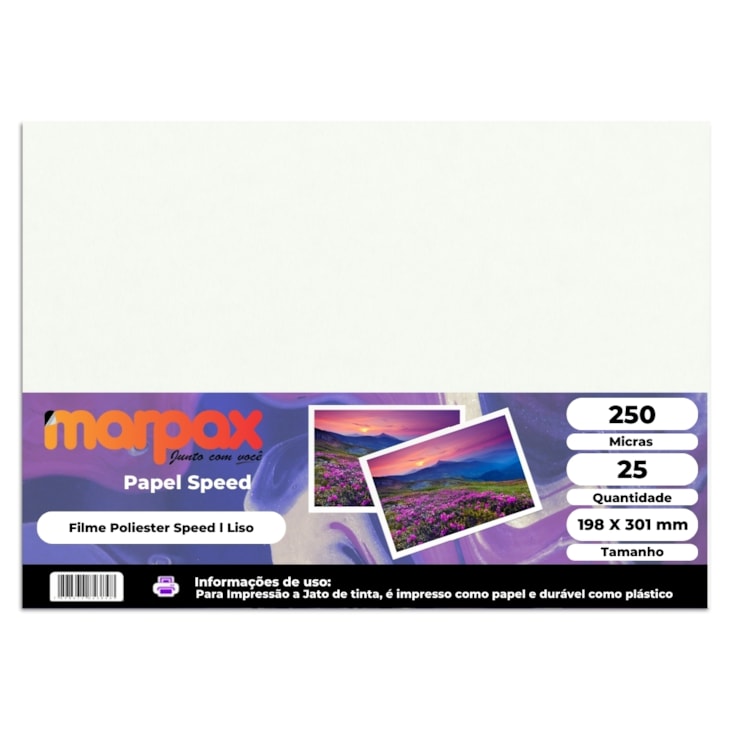 Papel Speed Liso Jato de Tinta 198x301MM 250mic Marpax 25fls