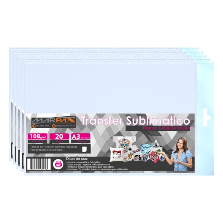Papel sublimático Transfer A3 297x420 108g Marpax 100fls