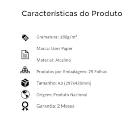 Papel Sulfite A3 180g/m² para Impressão 60Kg Branco 25 fls