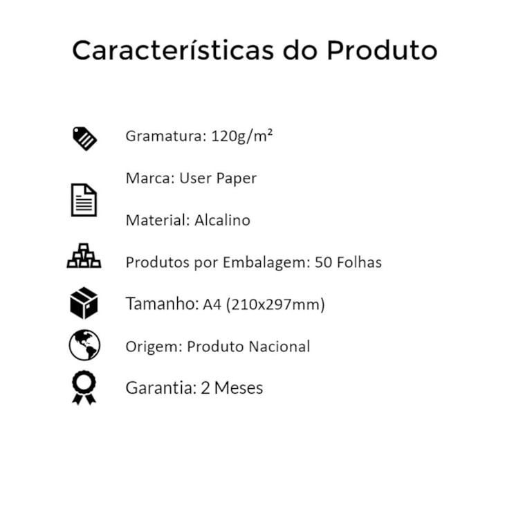 Papel Sulfite A4 120g/m² para Impressão 40Kg Branco 50fls