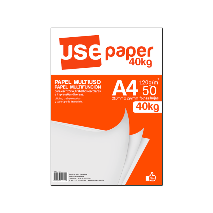 Papel Sulfite A4 120g/m² para Impressão 40Kg Branco 50fls