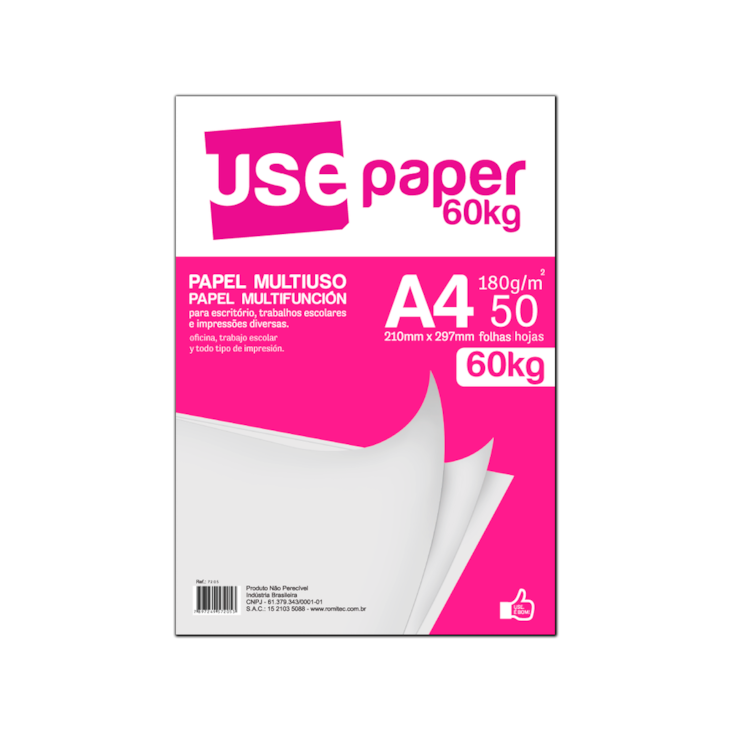 Papel Sulfite A4 180g/m² para impressão 60kg Branco 50 fls