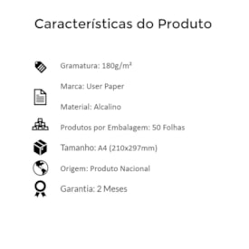 Papel Sulfite A4 180g/m² para Impressão 60Kg Branco 50fls