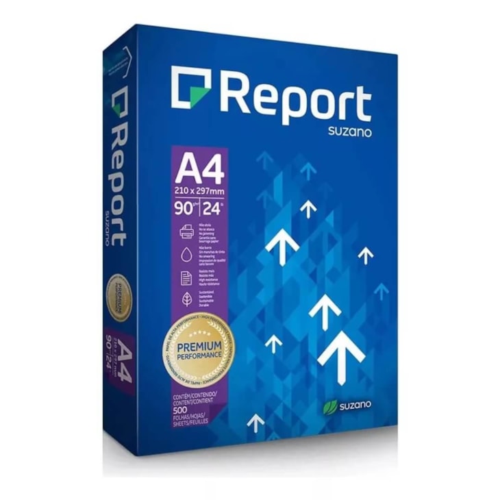 Papel Sulfite A4 90g para impressão Report Branco 500 fls
