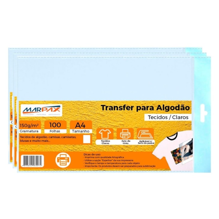 Papel Transfer Jato de Tinta A4 Tecidos Claros 150g 100fls
