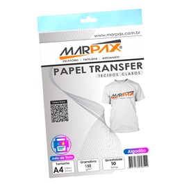 Papel Transfer Jato de tinta A4 Tecidos Claros 150g/m² Marpax 10Fls
