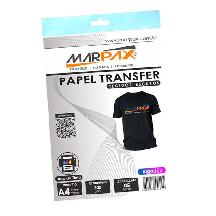 Papel Transfer Jato de tinta A4 Tecidos Escuros 300g/m² Marpax 05 Fls
