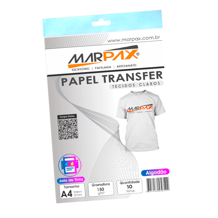 Papel Transfer Jato Tinta A4 Tecido Claro 150g Marpax 10fls