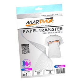 Papel Transfer Laser A4 Tecidos Claros 150g/m² Marpax 10fls