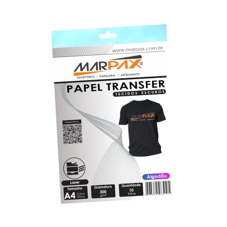 Papel Transfer Laser A4 Tecidos Escuros 300g/m² Marpax 10fls