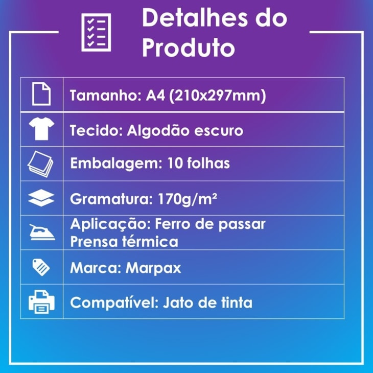 Papel Transfer para algodão A3 Tecidos Claros Marpax 10 Fls
