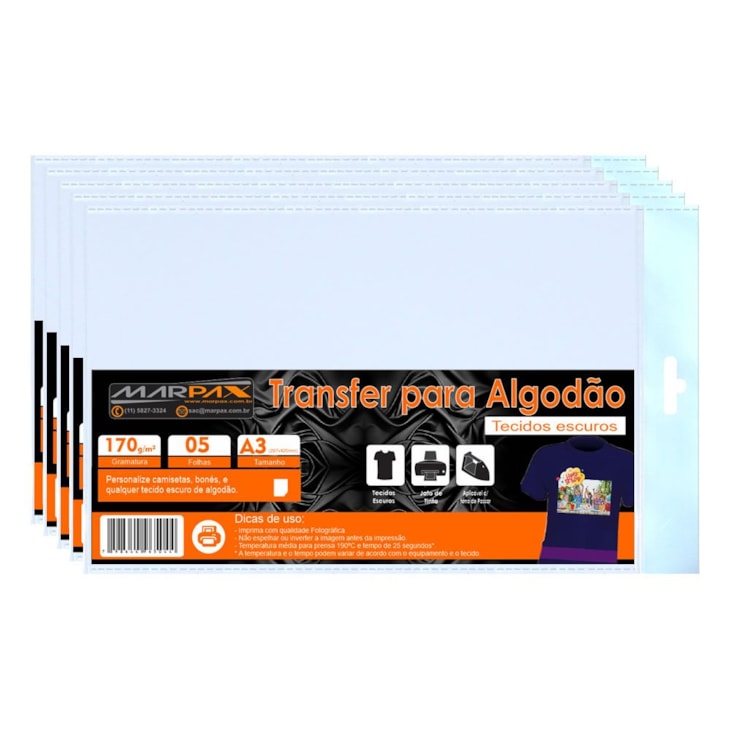 Papel Transfer para algodão A3 Tecidos Escuros Marpax 50 Fls