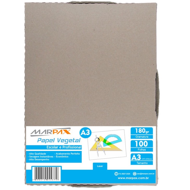 Papel Vegetal A3 297x420mm 180 g/m² Translúcido Pacote100fls