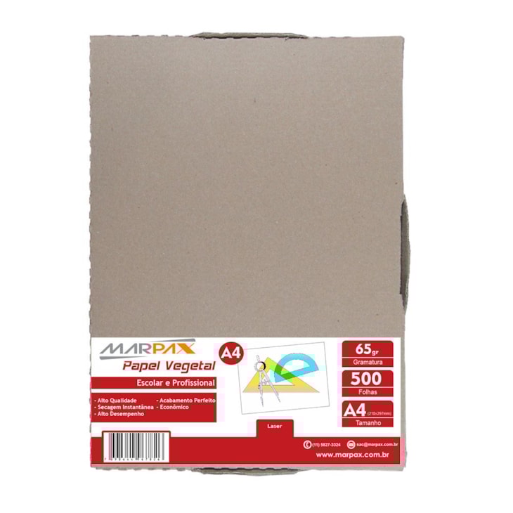 Papel Vegetal A4 210x297mm 65g/m² Translúcido Bloco 500 Fls