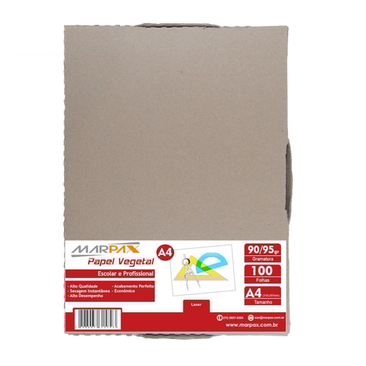 Papel Vegetal A4 210x297mm 90/95 g/m² Translúcido 100Fls