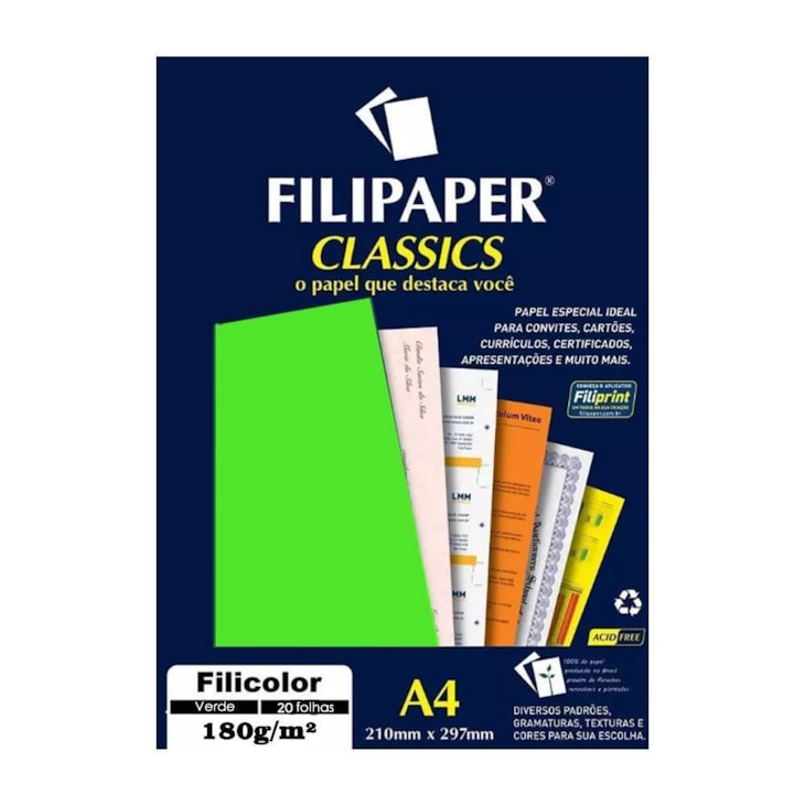 Papel Verde Filicolor Lumi A4 210x297mm 180g Filipaper 20Fls