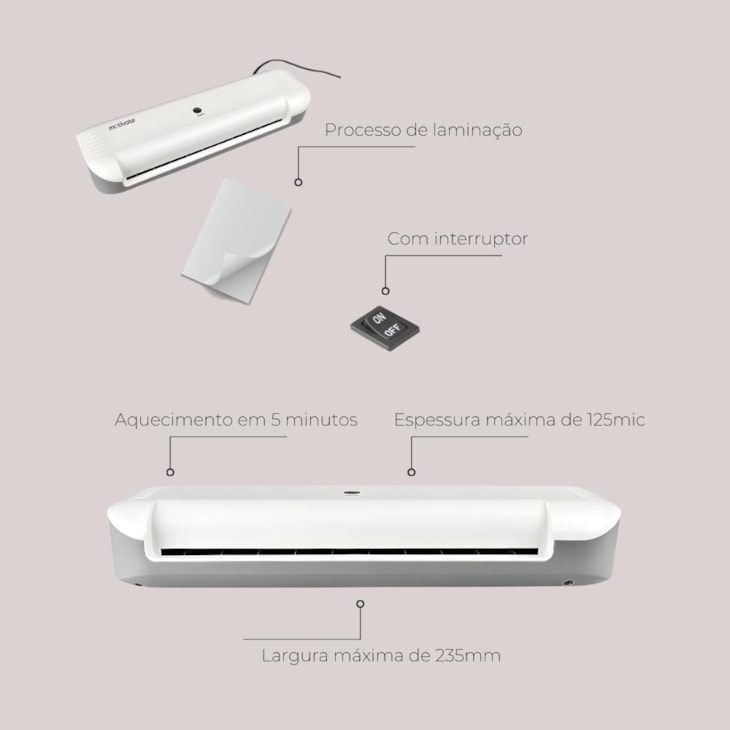 Plastificadora Compacta Branco cinza A4 Ol-141 Motivate 220V