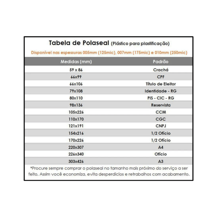 Polaseal Plástico para Plastificação A4 220x307x0,05mm 50un