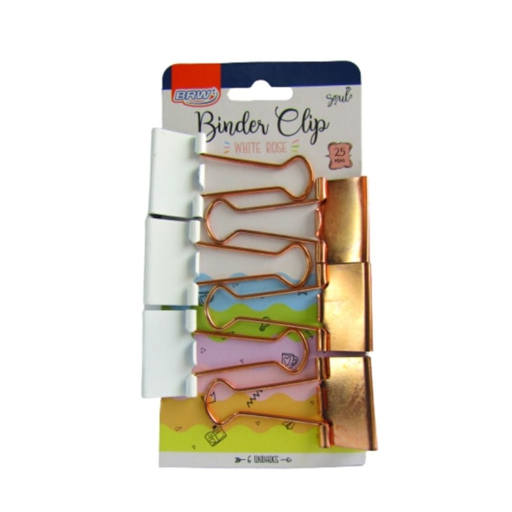Prendedor de Papel Binder 25mm Branco e Rose Gold BRW 6un