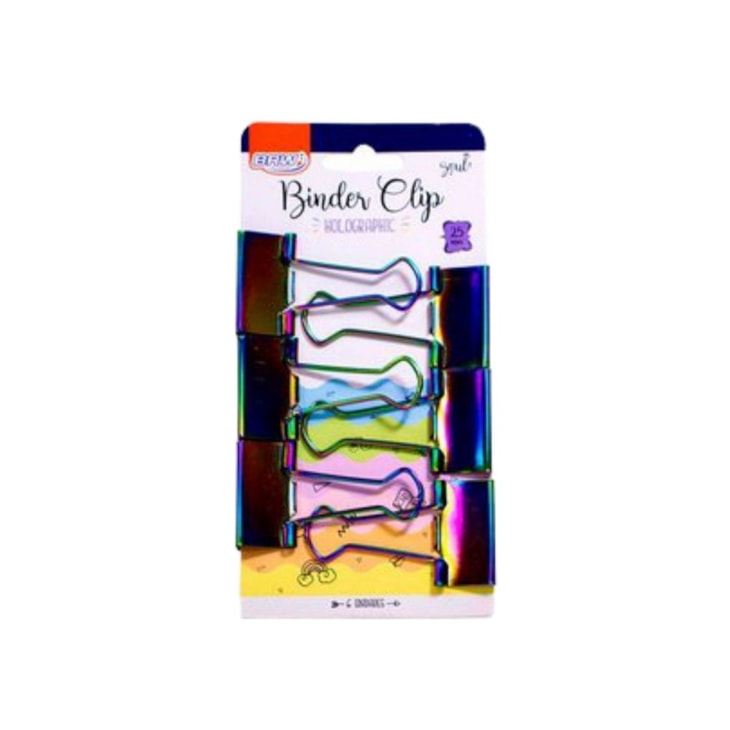 Prendedor de Papel Binder 25mm Rainbow Holográfico com 6un
