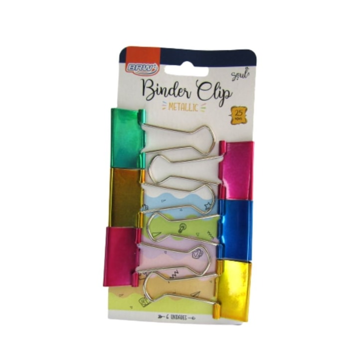 Prendedor de Papel Binder Clip BRW 25mm Metalizado 6un