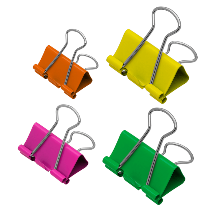 Prendedor de Papel Binder Clip Metal 32mm Neon BRW com 24Un