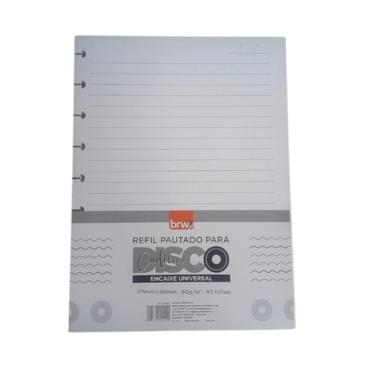 Refil Caderno de Disco Grande Pautado 90g 275x200mm  BRW 40fls