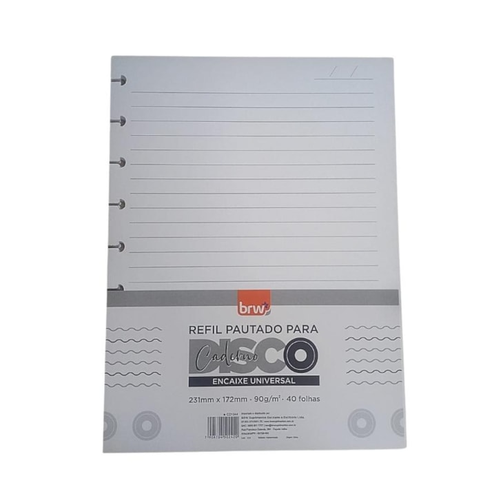 Refil Caderno de Disco  Pautado 90g 231x172mm  BRW 40fls