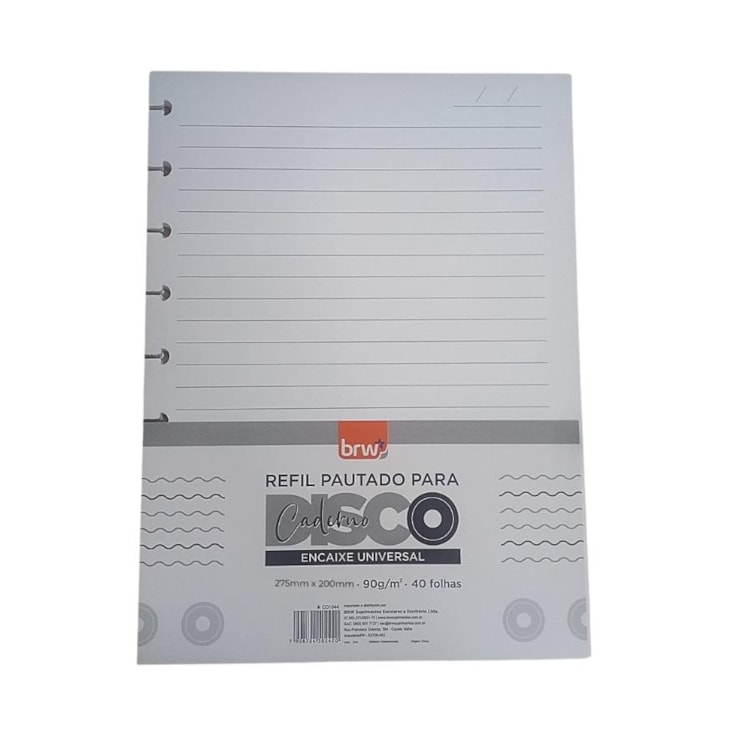 Refil Caderno Disco Grande Pautado 90g 275X200mm BRW 40fls