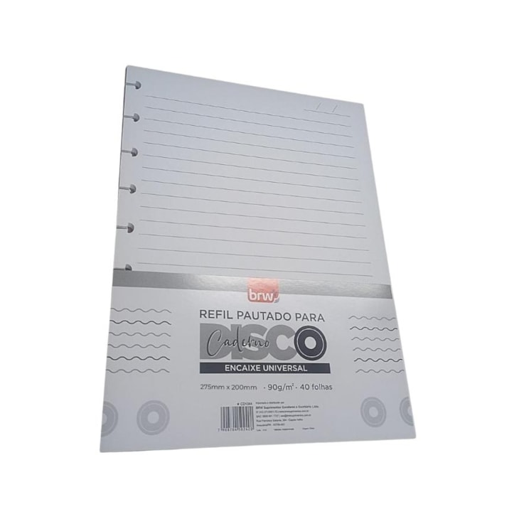 Refil Caderno Disco Grande Pautado 90g 275X200mm BRW 40fls