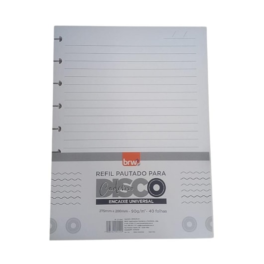 Refil Para Caderno e Planner De Disco Grande Pautado BRW 40fls