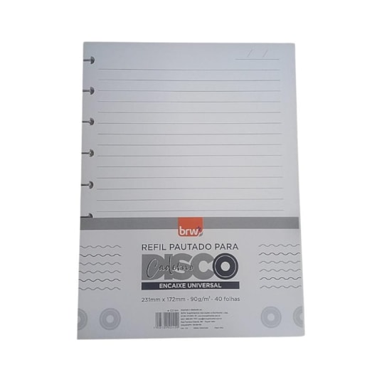 Refil Para Caderno e Planner De Disco Pautado BRW 40fls