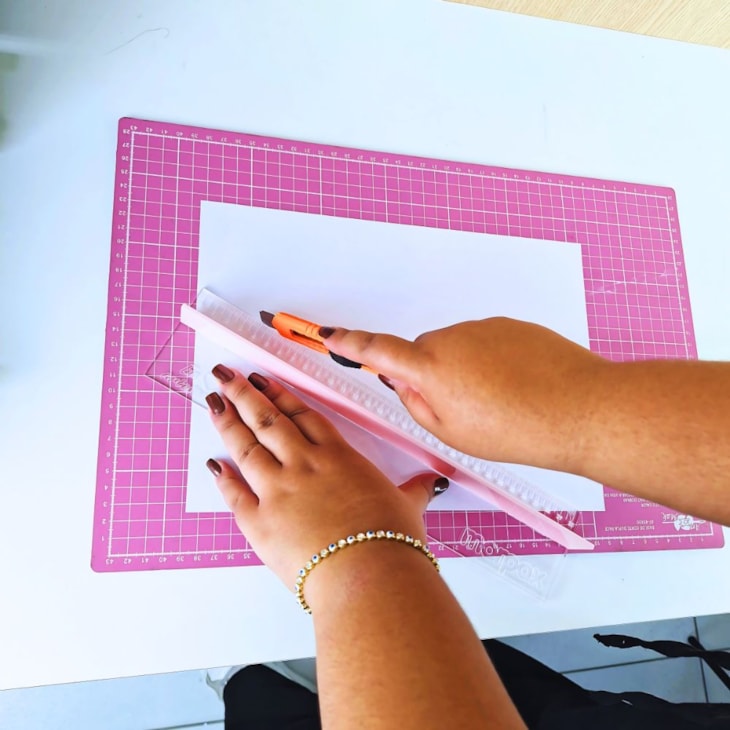 Régua com Proteção 30cm Rosa em Acrílico Artesanato Marpax