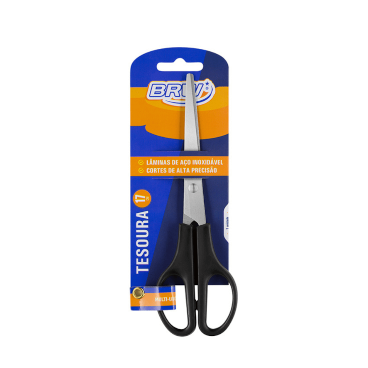 Tesoura Multiuso em Aço Inox e Cabo Preto 17cm BRW 01un