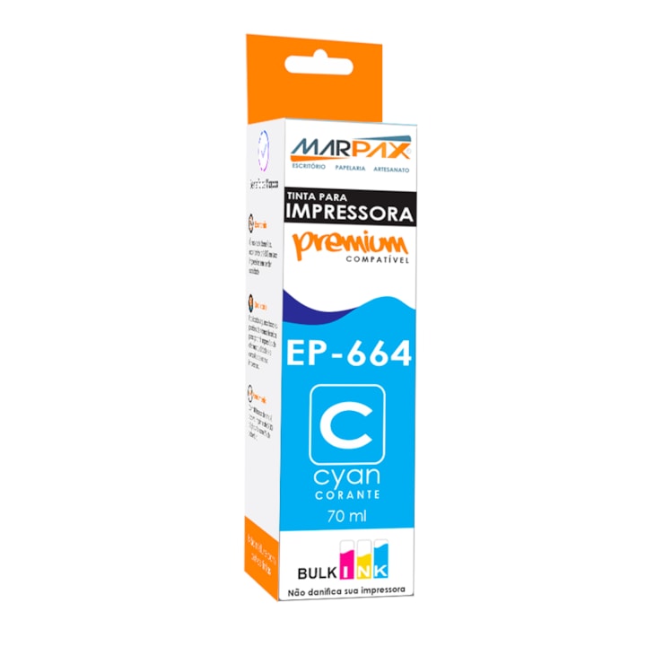Tinta impressora Epson 664 compatível Premium Cyan 70ml