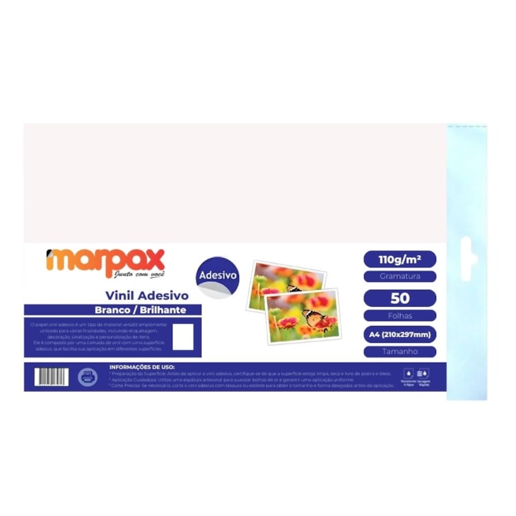 Vinil Adesivo A4 110g Brilhante Branco Jato de Tinta 50fls