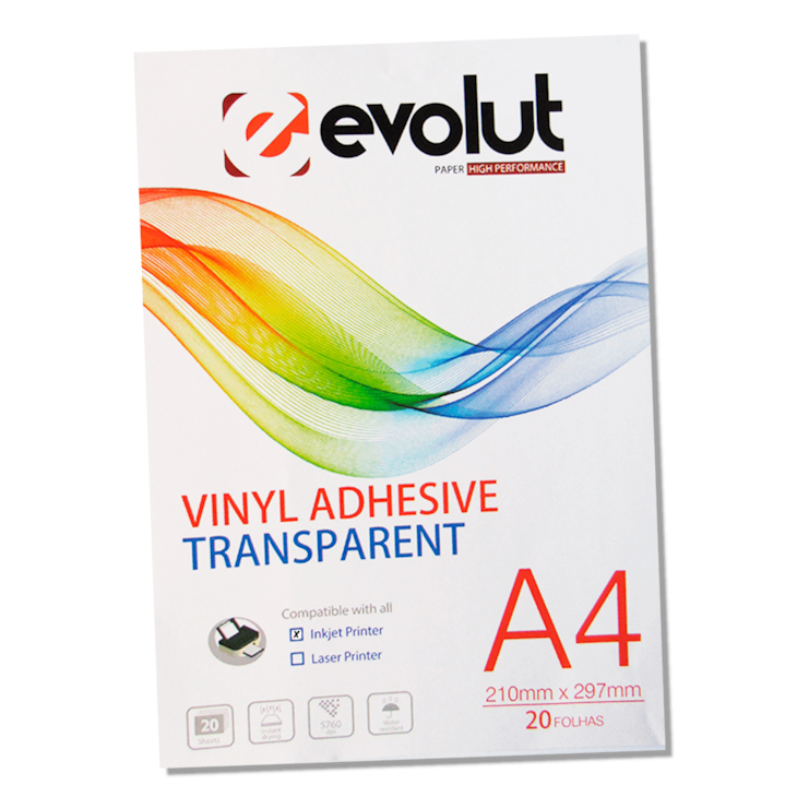 Vinil Adesivo A4 70g Semitransparente Brilho Jato de tinta Evolut 20un