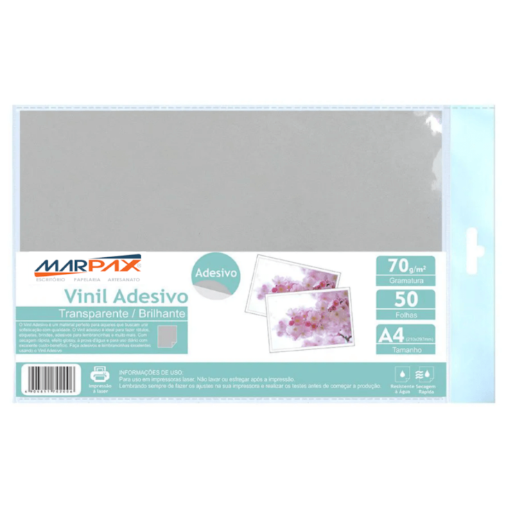 Vinil Adesivo A4 70g Transparente Brilhante Laser 50 Folhas