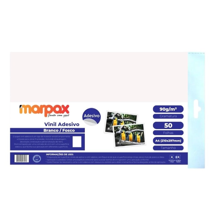 Vinil Adesivo A4 90g Fosco Branco Matte Jato de Tinta 50fls