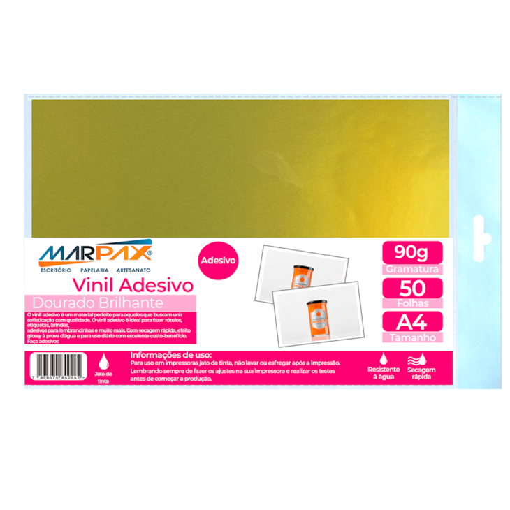 Vinil Adesivo Dourado A4 90g Sintético Marpax 50 Folhas 