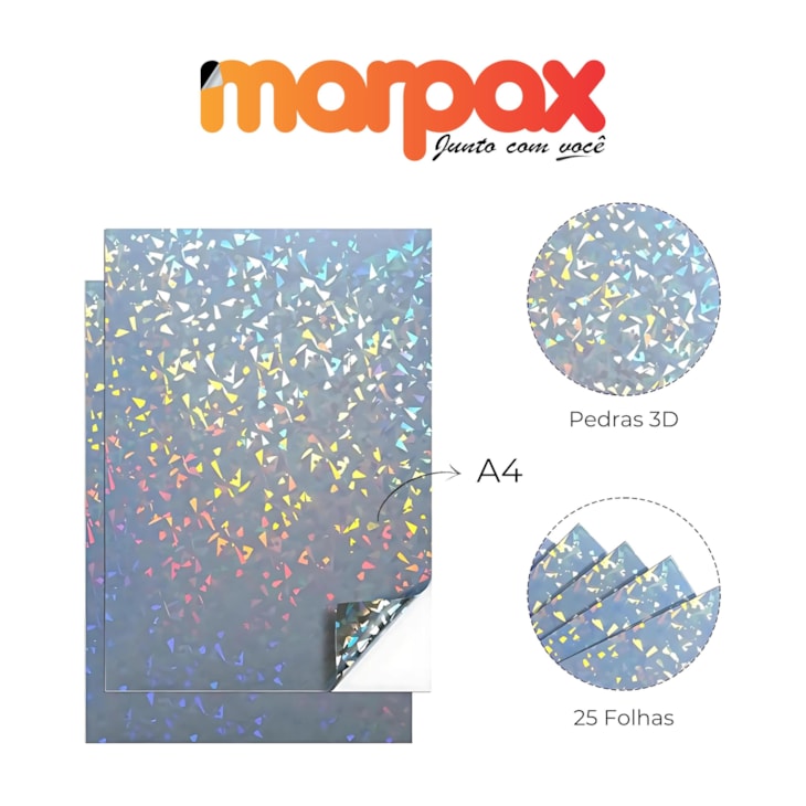 Vinil Adesivo Holográfico Pedras 3D A4 Jato de Tinta 25fls