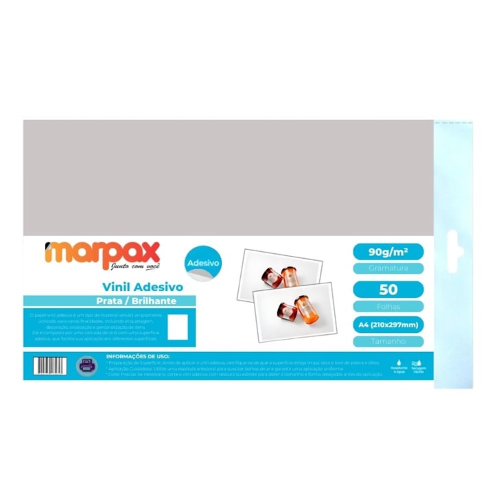Vinil Adesivo Prata Sintético A4 210x297mm 90g Marpax 50fls
