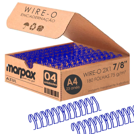 Wire-o para Encadernação 2x1 A4 Azul 7/8 para 180 fls 04un