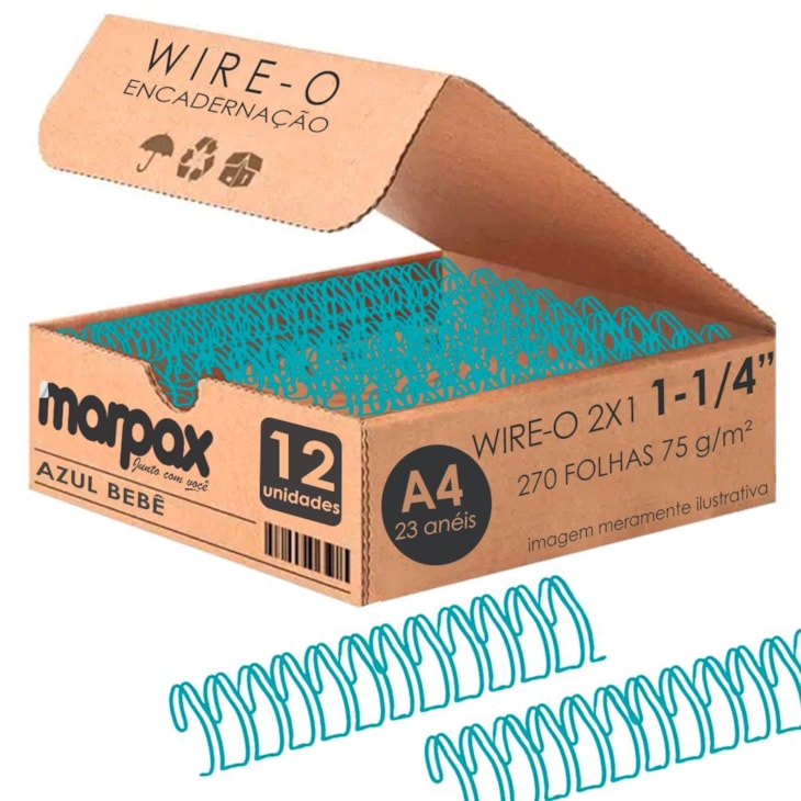 Wire-o para Encadernação 2X1 A4 Azul Bebê 1 1/4 270fls 12un