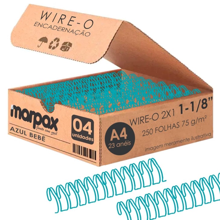 Wire-o para Encadernação 2X1 A4 Azul Bebê 1 1/8 250fls 04un