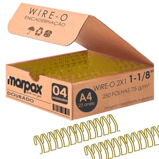 Wire-o para Encadernação 2x1 A4 Dourado 1 1/8 para 250 fls 04un