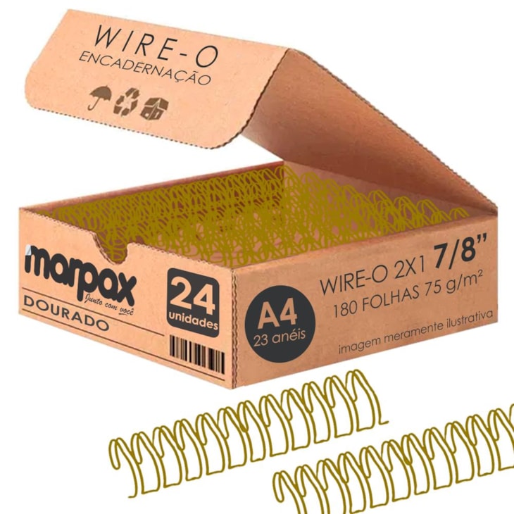 Wire-o para Encadernação 2X1 A4 Dourado 7/8 para 180fls 24Un
